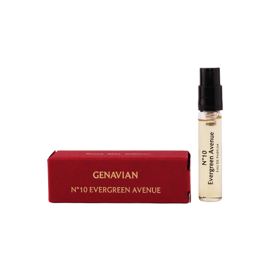 Genavian N°10 Evergreen Avenue sample size bottle and packaging 